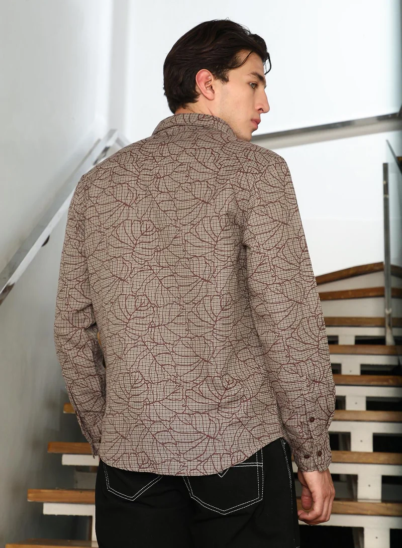 CAHOOT  Men's Ash Brown Foliage-Stitch Plaid Shirt for Men | Best Price UAE