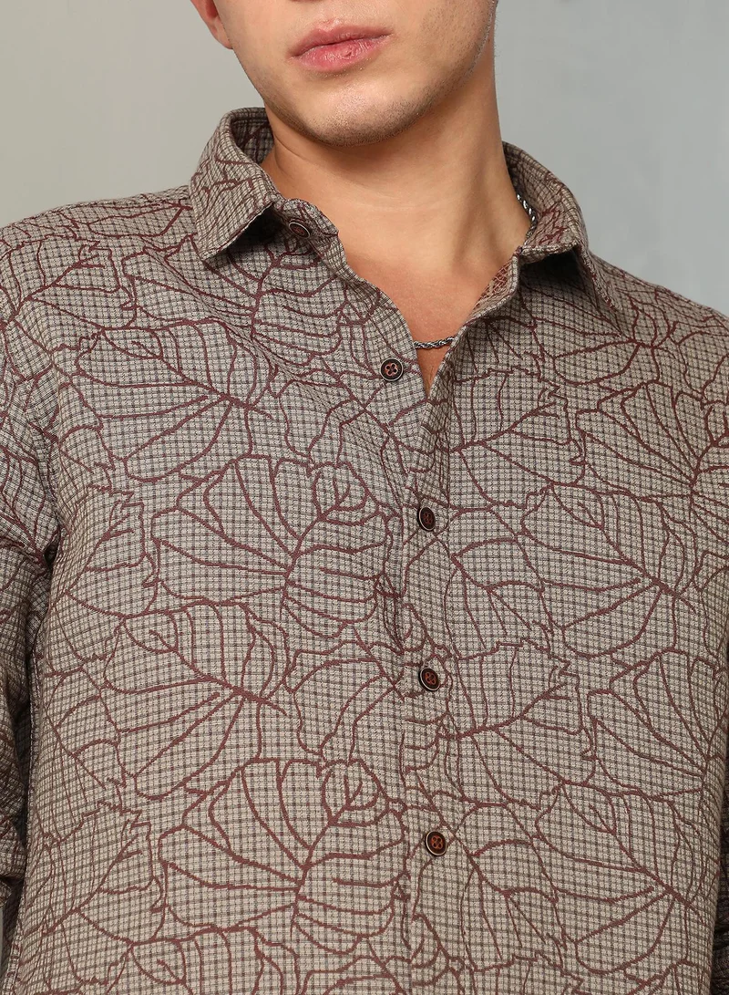 CAHOOT  Men's Ash Brown Foliage-Stitch Plaid Shirt for Men | Best Price UAE