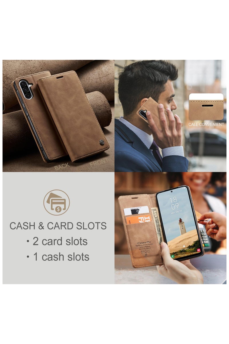 CaseMe Samsung Galaxy A36 5G Wallet Case Book Folding Flip Folio Case with Magnetic Kickstand Card Slots Protective Cover - Brown - Image 4