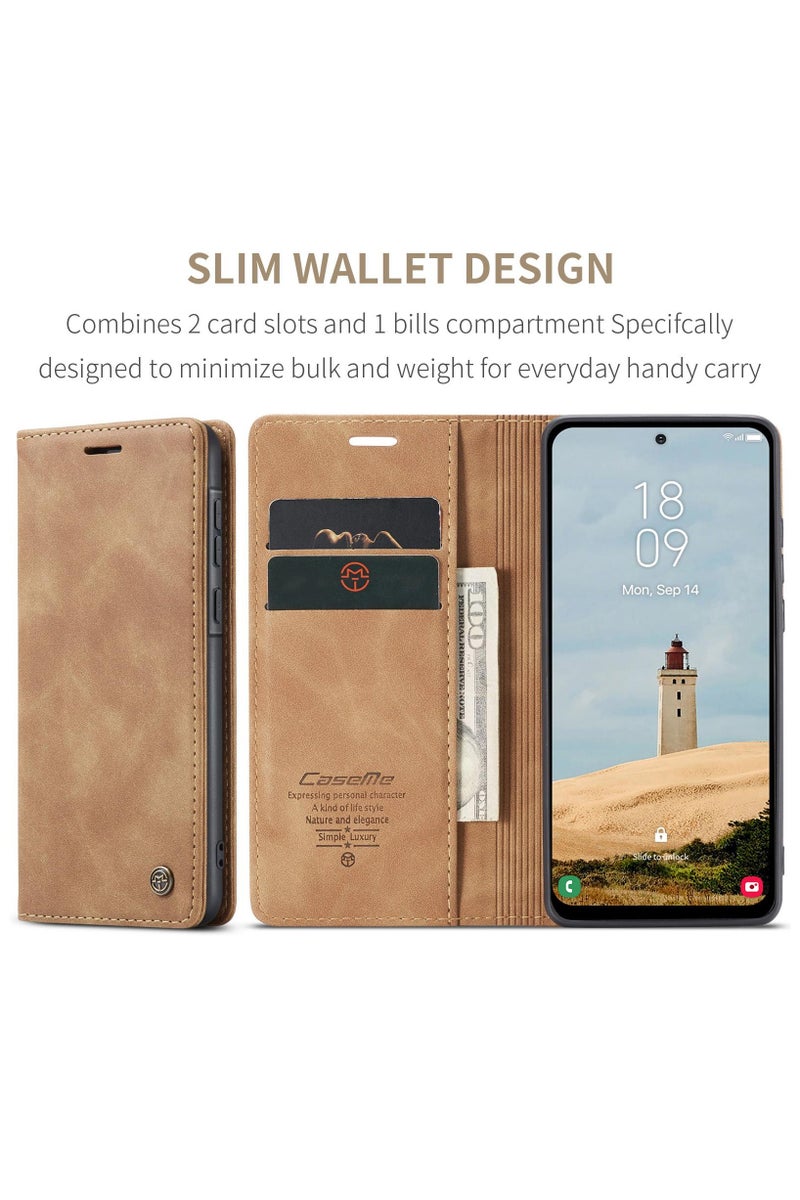 CaseMe Samsung Galaxy A36 5G Wallet Case Book Folding Flip Folio Case with Magnetic Kickstand Card Slots Protective Cover - Brown - Image 2