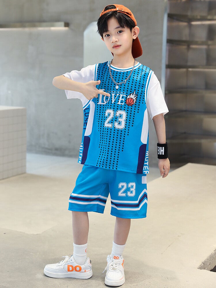 Boys' Summer Clothing for Older Children, 2025 New Cool and Stylish Basketball Uniform for Boys, Trendy Short-Sleeved Sports Quick-Drying Suit - Image 3