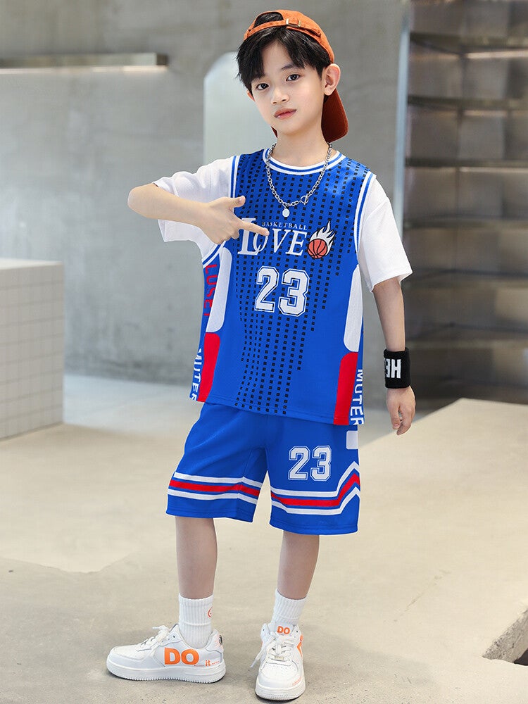 Boys' Summer Clothing for Older Children, 2025 New Cool and Stylish Basketball Uniform for Boys, Trendy Short-Sleeved Sports Quick-Drying Suit - Image 2