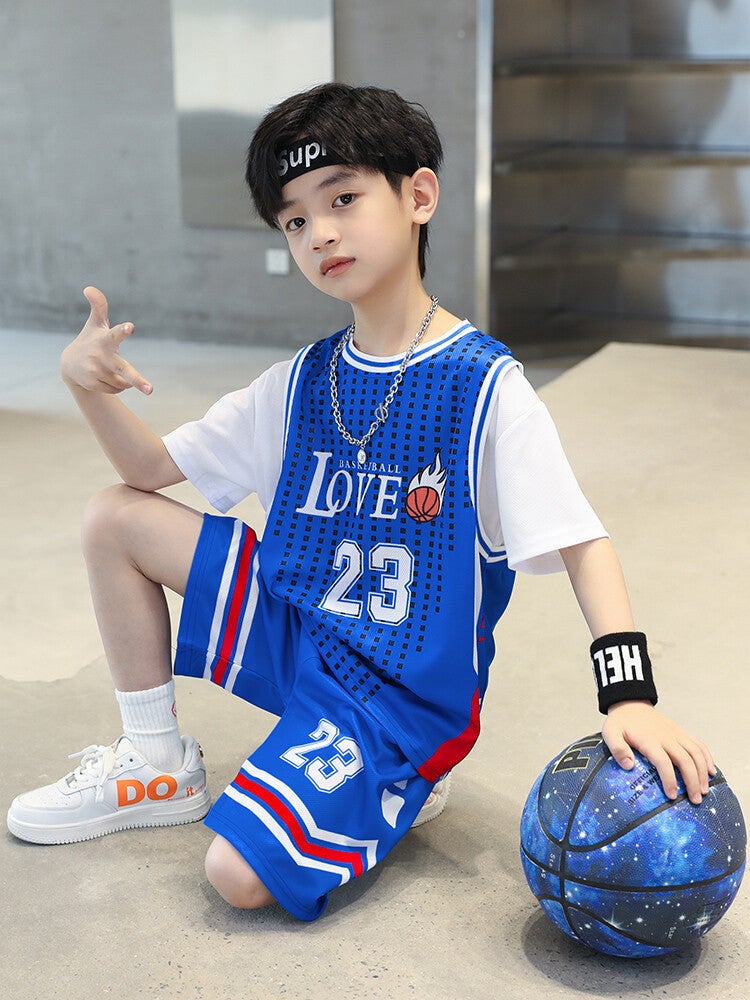 Boys' Summer Clothing for Older Children, 2025 New Cool and Stylish Basketball Uniform for Boys, Trendy Short-Sleeved Sports Quick-Drying Suit - Image 5