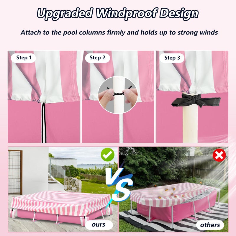 Sobana Rectangular Pool Cover,Waterproof Covers for 7' x 5' x 24" Rectangular Metal Frame Above Ground Outdoor Swimming Pool,with Tie-Down Ropes & 4 Sandbags,Increase Stability(Cover only,Pink) - Image 5