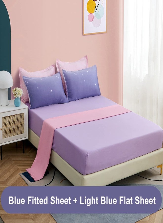 Dinjoy Girls Women Comforter Set King Size Ombre Pink Purple Rainbow Bedding Set 7 Pieces Bed in A Bag for Teen Adult (1 Comforter, 1 Flat Sheet, 1 Fitted Sheet, Pillow Shams & Pillowcases) - Image 5