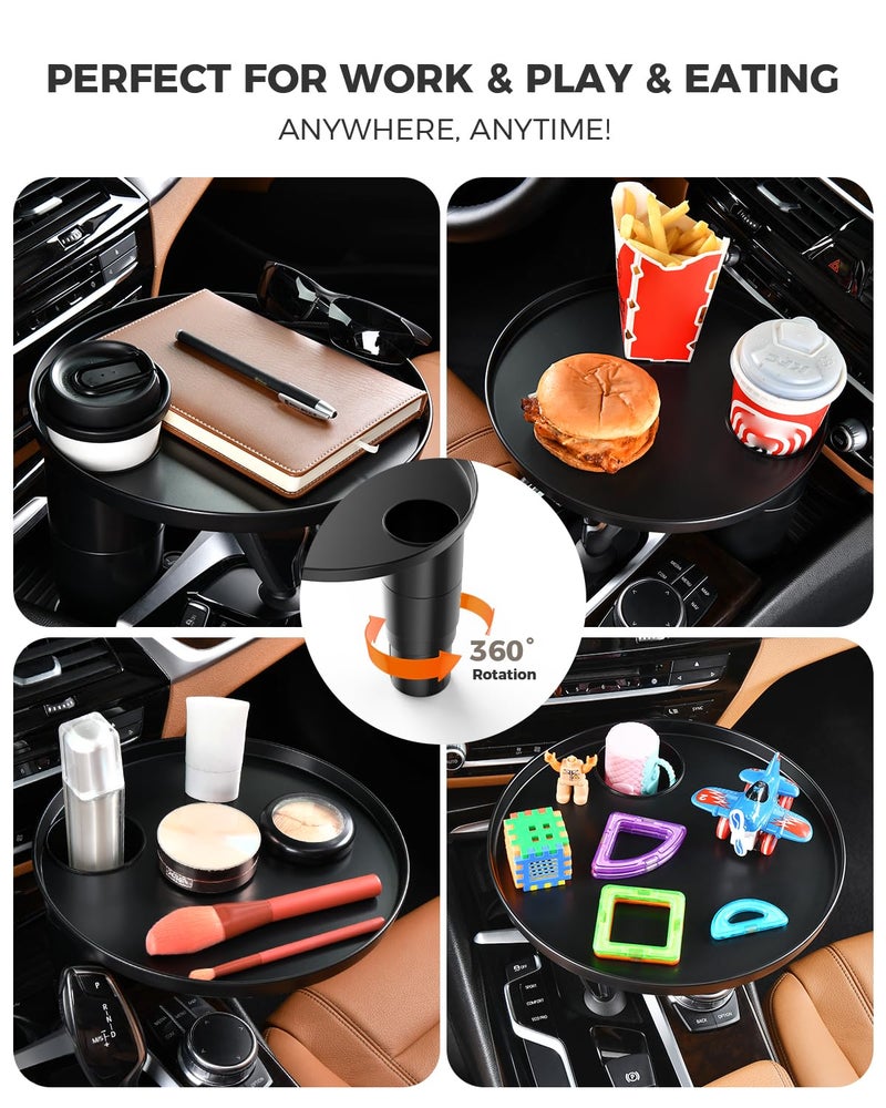 FLORICH Car Tray and Cup Holders, 360Â° Rotating Car Desk for Laptop, Upgraded Steering Wheel Tray, Car Food Tray Table for Eating, Automatic Center Console Cup Holder Universal Fit - Image 4