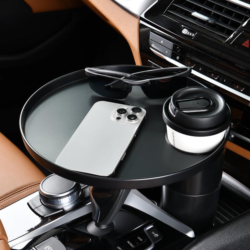 FLORICH Car Tray and Cup Holders, 360Â° Rotating Car Desk for Laptop, Upgraded Steering Wheel Tray, Car Food Tray Table for Eating, Automatic Center Console Cup Holder Universal Fit - Image 1
