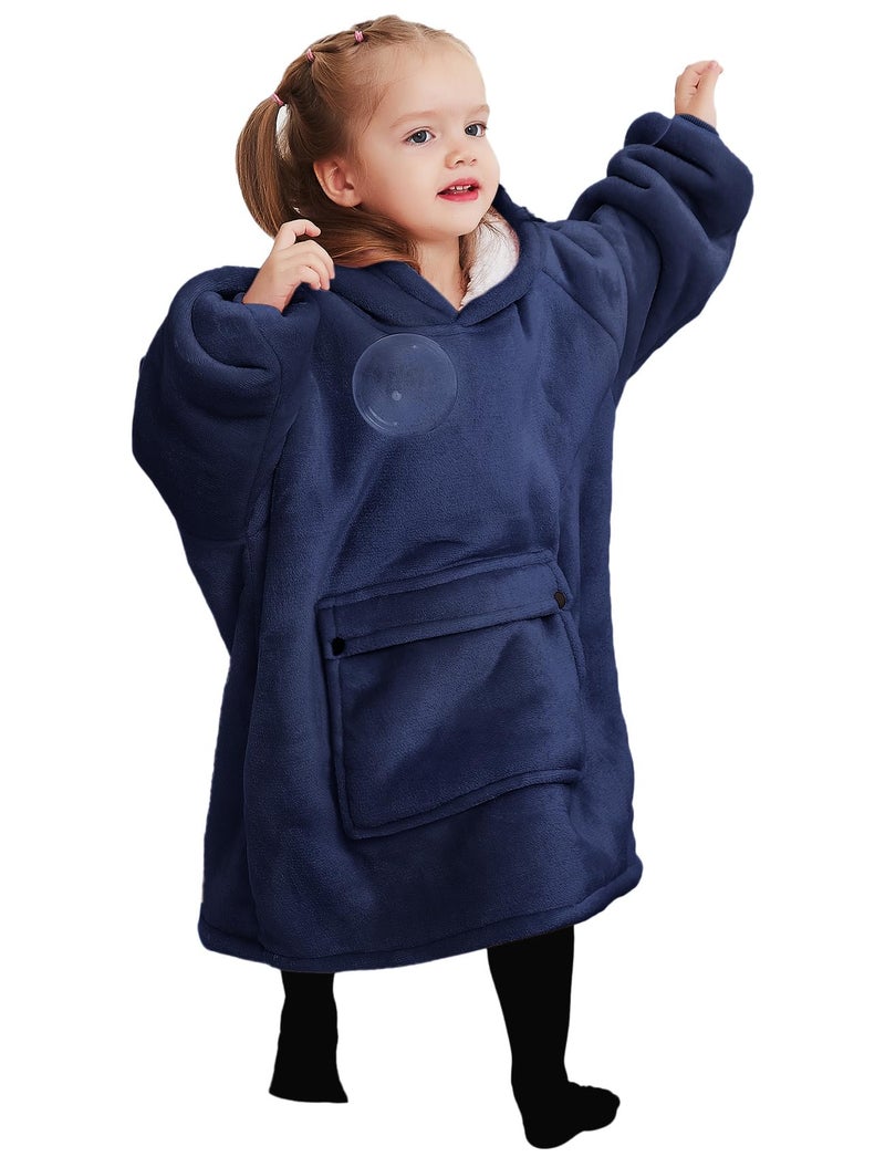 KFUBUO Wearable Blanket Hoodie for Kids Toddlers Sherpa Blanket Sweatshirt With Pocket Cute Hoodies 2-6 Year Old Girl Boy Birthday Gifts Navy - Image 1