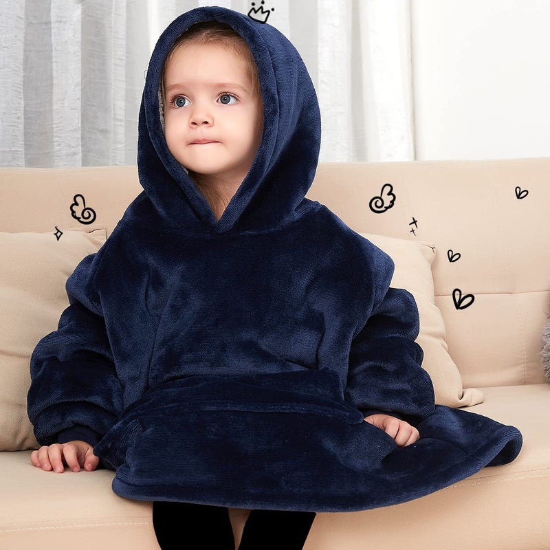 KFUBUO Wearable Blanket Hoodie for Kids Toddlers Sherpa Blanket Sweatshirt With Pocket Cute Hoodies 2-6 Year Old Girl Boy Birthday Gifts Navy - Image 5