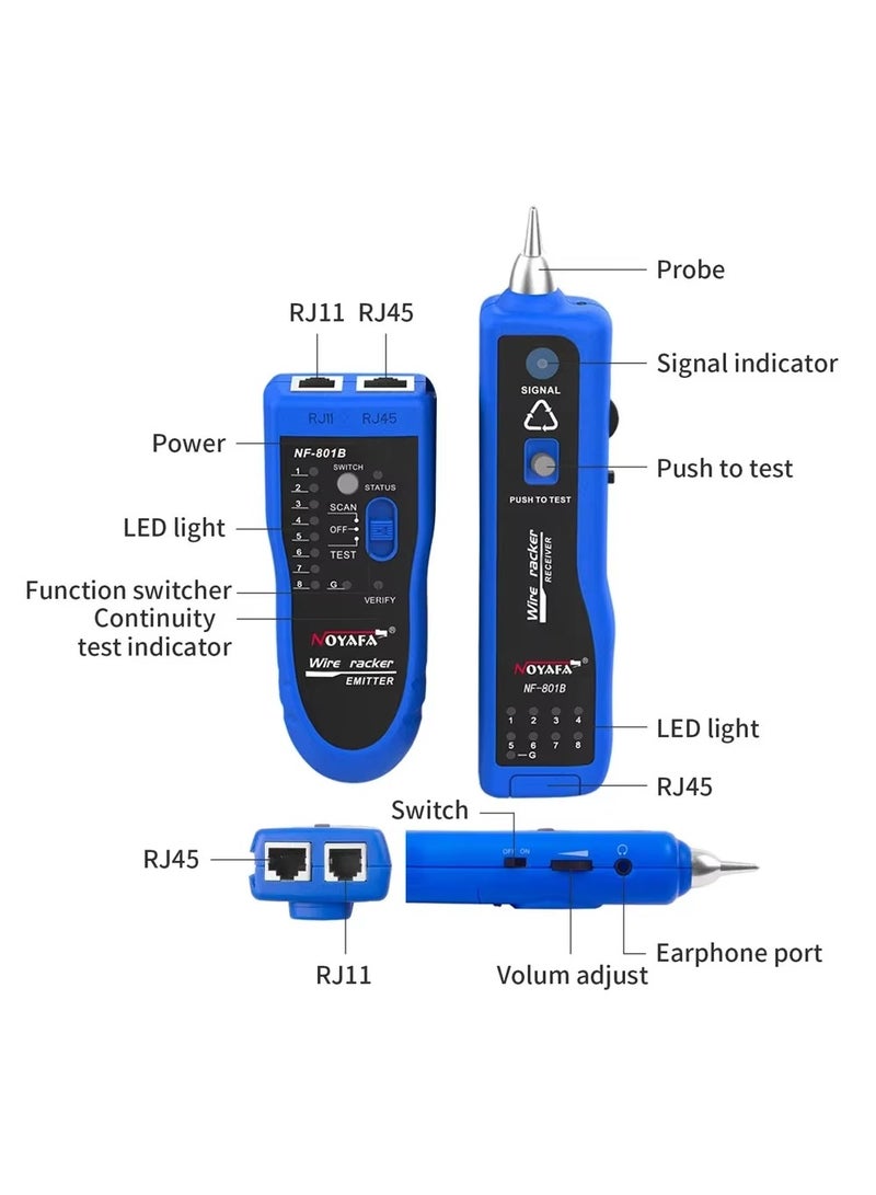 NOYAFA Network Cable Tester, RJ11 RJ45 Network Tester for Telephone, Ethernet, Video, Tone Generator, Metal, Ethernet Cable Tester Cable Toner with Earphone Flashlight - Image 5