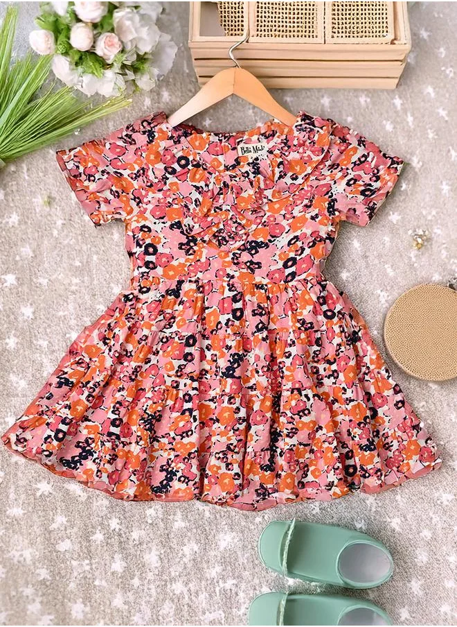 BELLA MODA Bella Moda All-Over Print Puff Sleeves Cotton A-Line Dress