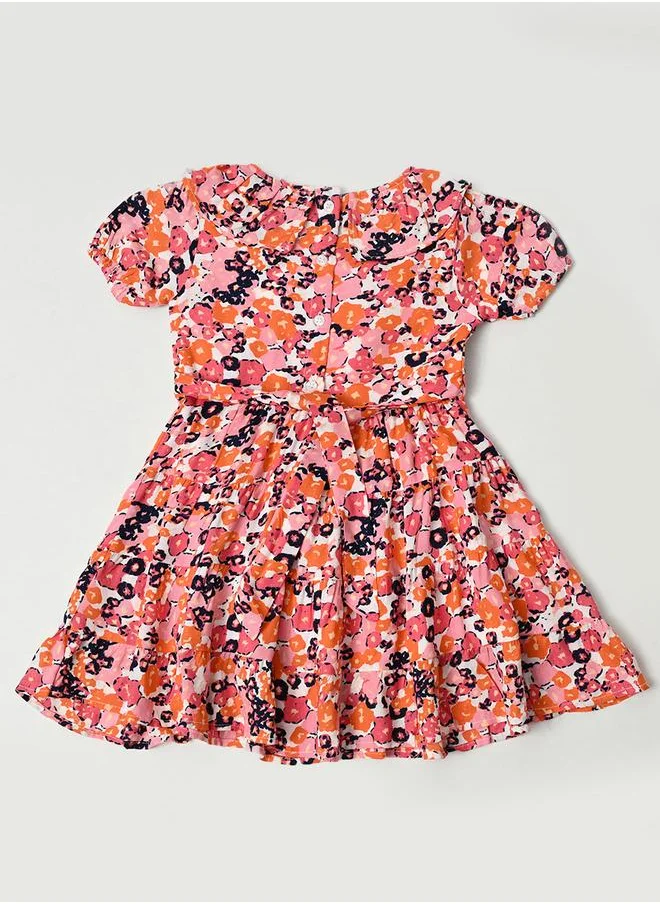 BELLA MODA Bella Moda All-Over Print Puff Sleeves Cotton A-Line Dress