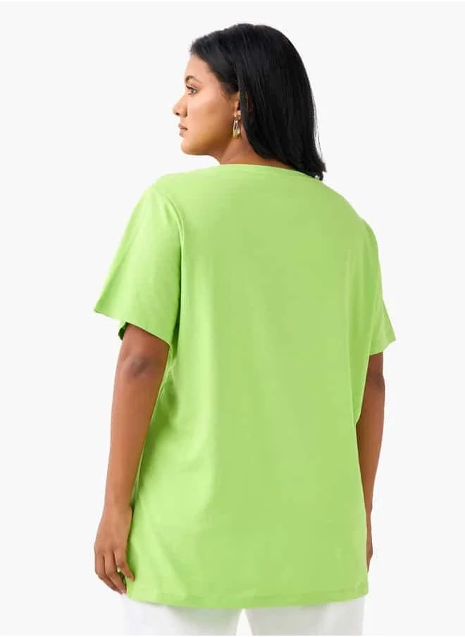 Ulla Popken Plus Size Ulla Popken Graphic Print T-shirt with Short Sleeves