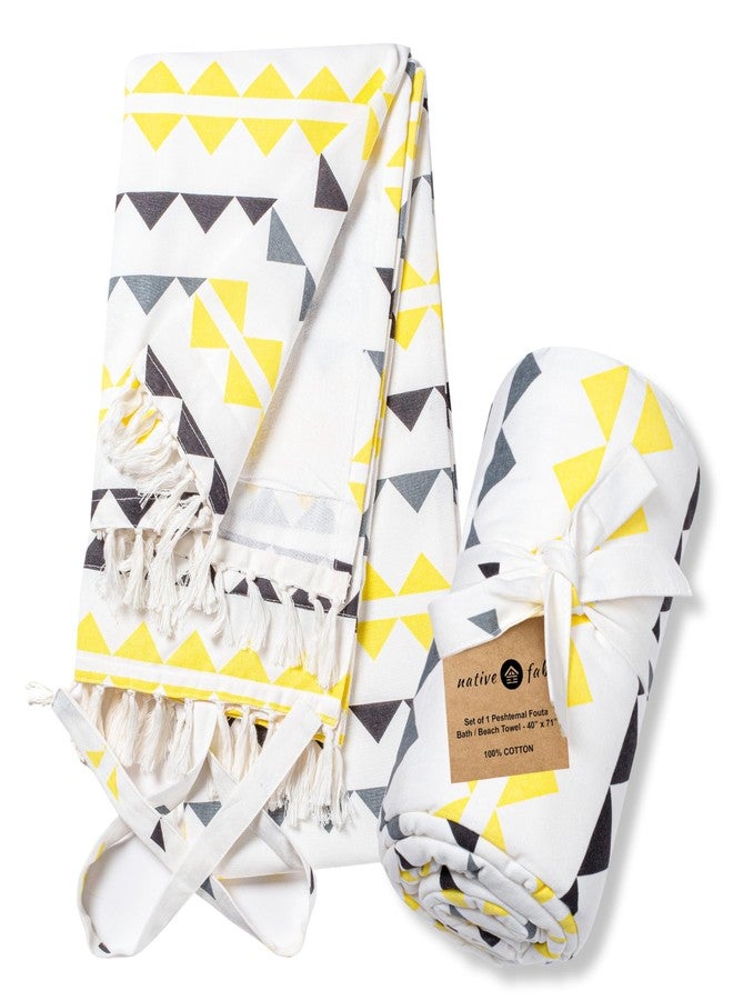 Native Fab Bohemian Turkish Beach Towel - Extra Large 40"x72" - 100% Cotton Absorbent Terry Towel for Bath, Swim, Travel - Sand Free, Thick Pool Towels - Multi Colors - Yellow Grey Black - Image 1