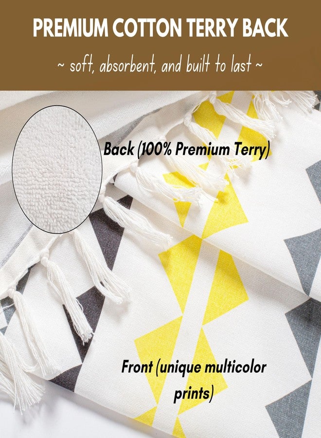 Native Fab Bohemian Turkish Beach Towel - Extra Large 40"x72" - 100% Cotton Absorbent Terry Towel for Bath, Swim, Travel - Sand Free, Thick Pool Towels - Multi Colors - Yellow Grey Black - Image 2