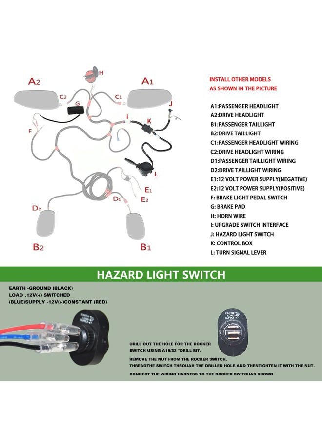 Orle Oko Golf Cart Turn Signal Kit with Horn Brake Light Switch 9-Pin Plug Deluxe Upgrade Wiring Harness - 12V Street Legal Light Kit for Club Car EZGO TXT RXV - Image 5