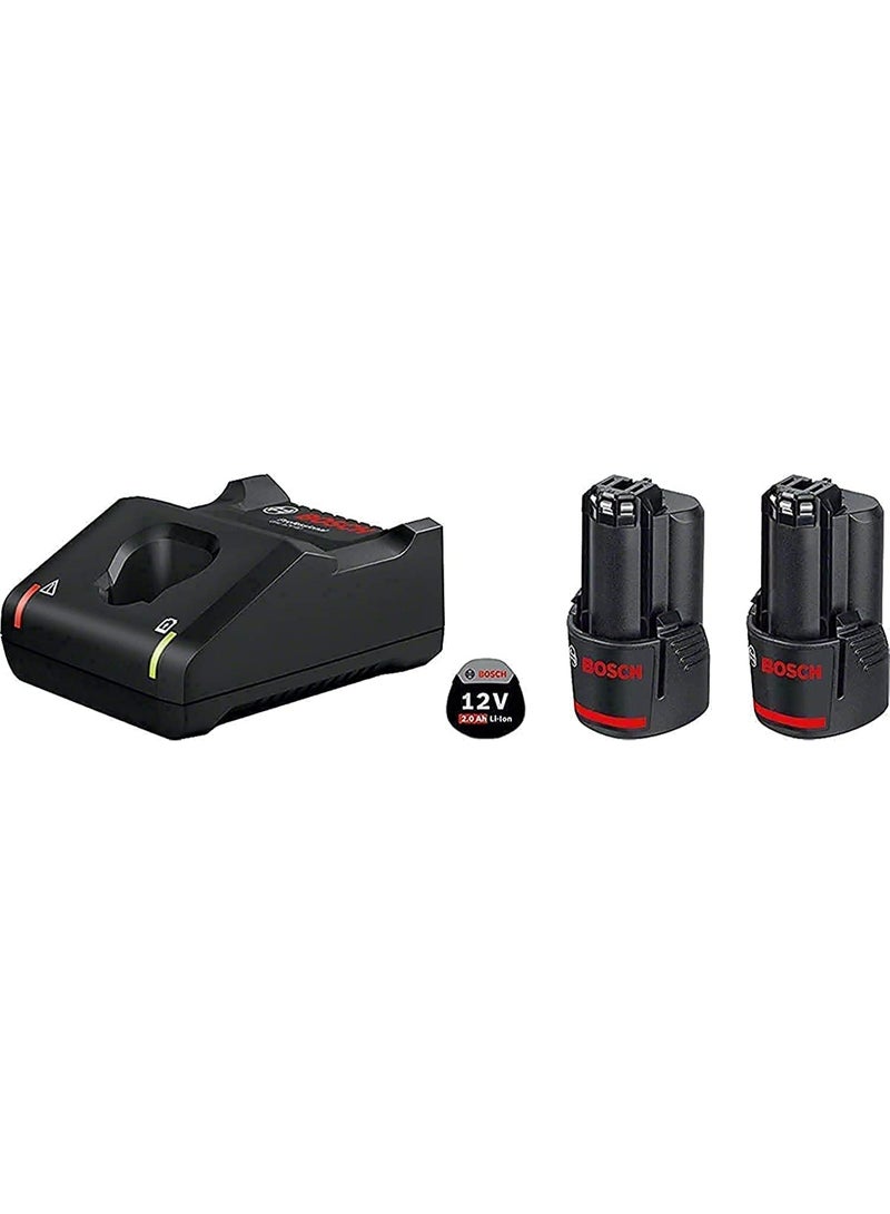 Bosch Professional Battery & Charger Kit, 2x GBA 12V 2.0Ah Batteries + GAL 12V-40 Charger, Model 1600A019R9 - Image 2