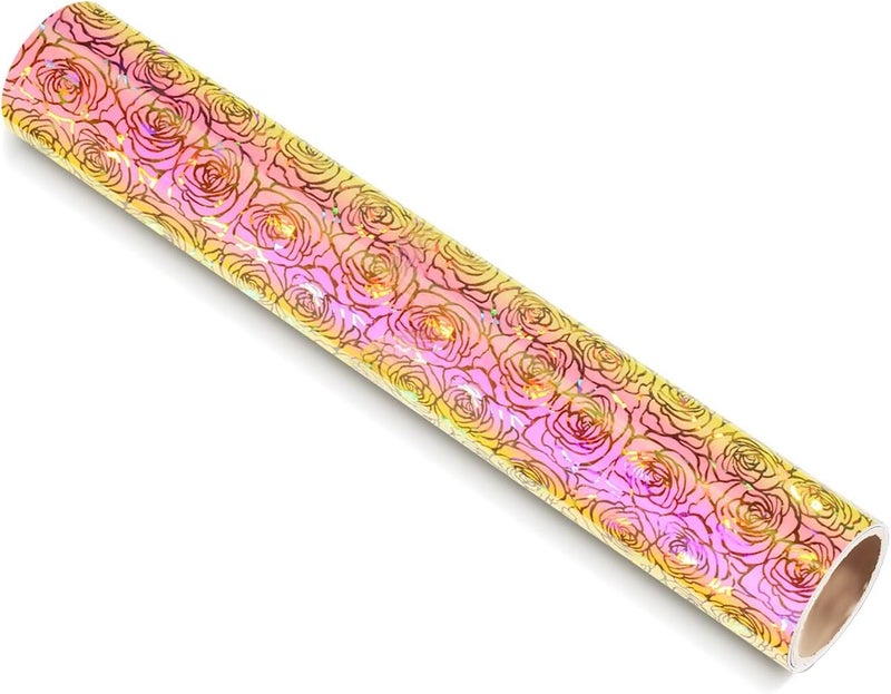 TECKWRAP Opal Holographic Chrome Adhesive Vinyl 1ft x 5ft, Translucent Peach Pink Rose Pattern - Image 1