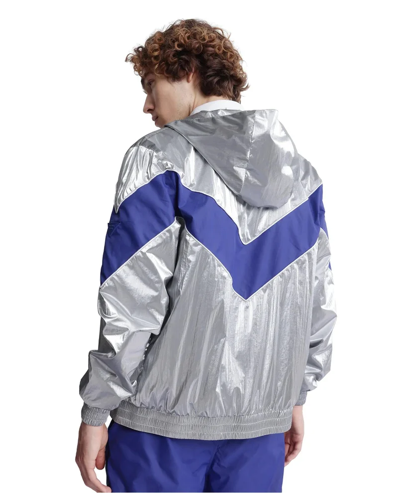 Rare Rabbit Men's Hooded Cut And Sew Metallic Jacket