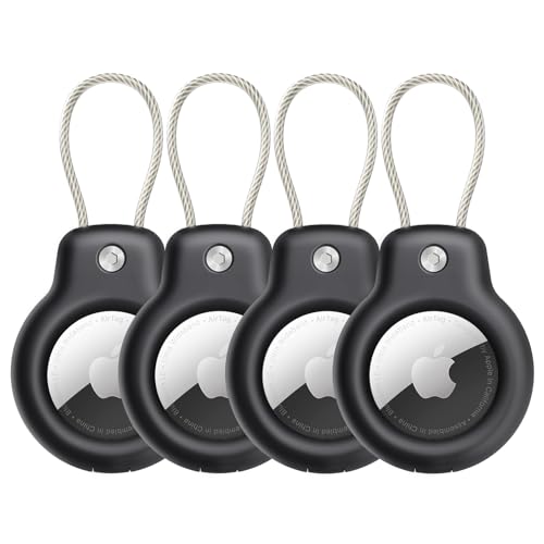 SPGUARD for AirTag Holder Case with Keychain, Air Tags-4 Pack for Apple Air Tag Holder with Wire Cable Lock Key Ring Chain Air Tagholder Accessories for GPS Item Tracker Kids,Keys,Luggage - Image 1