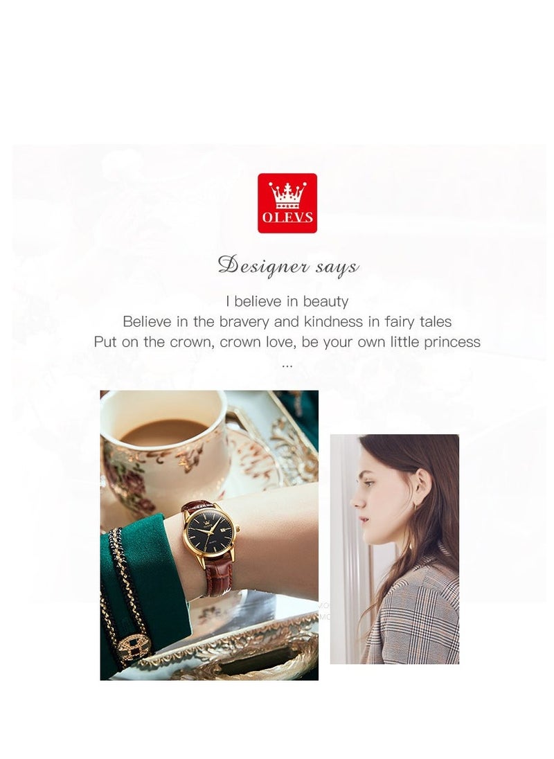 OLEVS Watches for Women Quartz Analog Water Resistant Leather Watch 6898 - Image 3