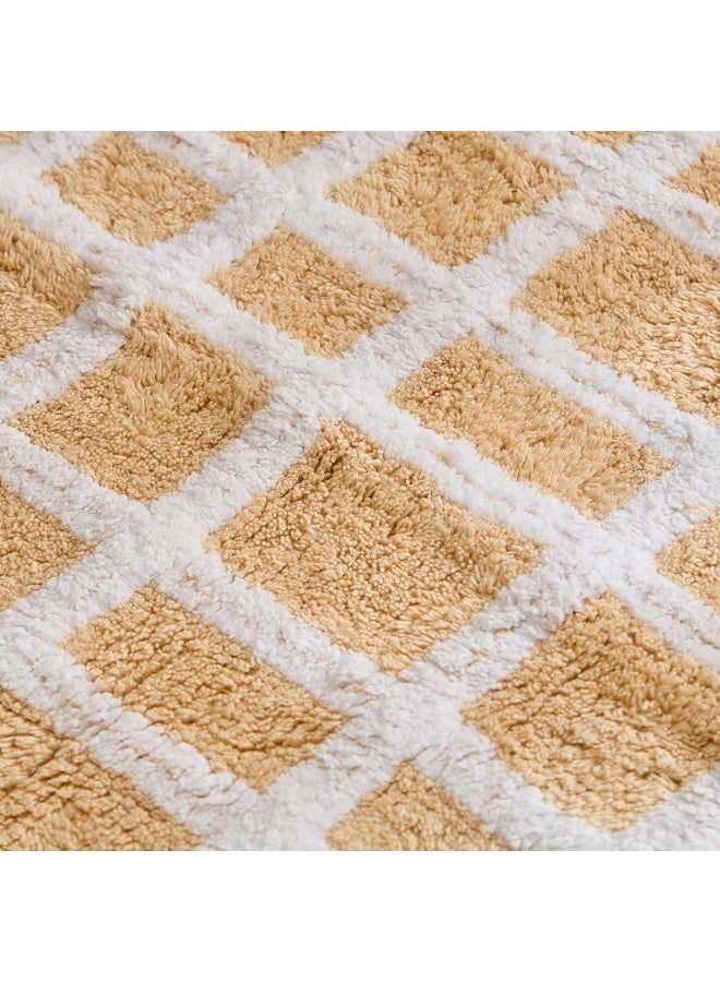 Home Box Cotton Bath Mat - Beige Checkered Design - Image 3
