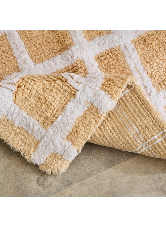 Home Box Cotton Bath Mat - Beige Checkered Design - Image 4