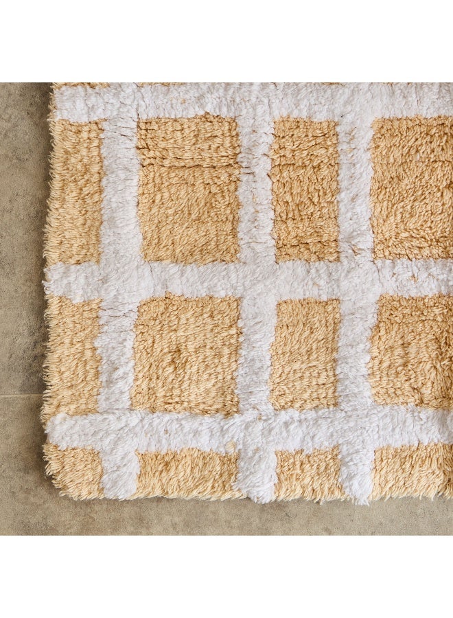 Home Box Cotton Bath Mat - Beige Checkered Design - Image 2