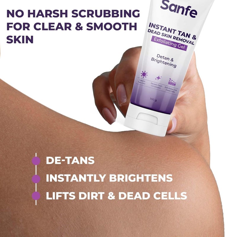Sanfe Instant Tan Dead Skin Removal Exfoliating Gel Visibly Removes Tan AHA Exfoliation in Minutes Smooth Bright Skin 100g - Image 4