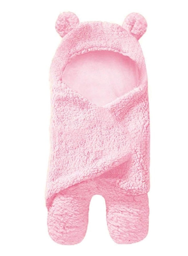 لطف وحضن بطانية قماط للأطفال، لفافة قماط فائقة النعومة للرضع، قماط بغطاء للرأس للأطفال للجنسين، وردي - Image 1