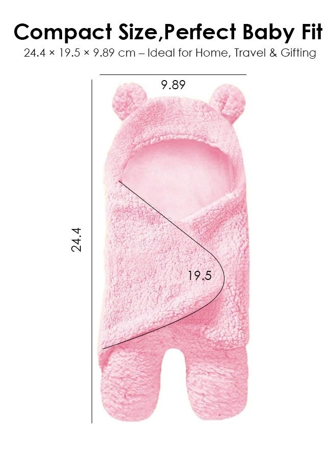 لطف وحضن بطانية قماط للأطفال، لفافة قماط فائقة النعومة للرضع، قماط بغطاء للرأس للأطفال للجنسين، وردي - Image 2
