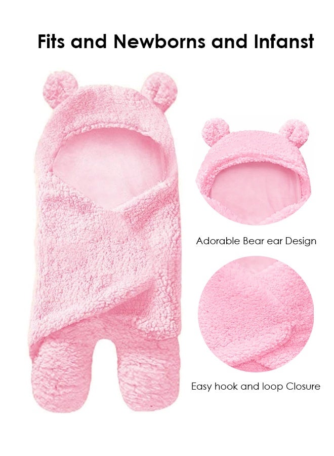 لطف وحضن بطانية قماط للأطفال، لفافة قماط فائقة النعومة للرضع، قماط بغطاء للرأس للأطفال للجنسين، وردي - Image 3