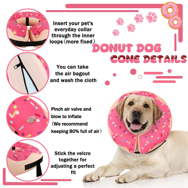 Cneo Inflatable Cone Collar for Large Medium Small Dogs, Soft Adjustable Recovery Collar for Dogs Cats,Dog Cone Neck Donut Alternative After Surgery(Pink,Large - Image 4