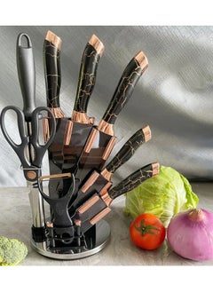 NextWave Kitchen Knife Sets 9 Pieces Chef Knives Block Set with Acrylic Block Sharp Non-Stick Coated Stainless Steel Knife Set with Sharpener for Cutting Meat Slicing Chopping  - Image 1