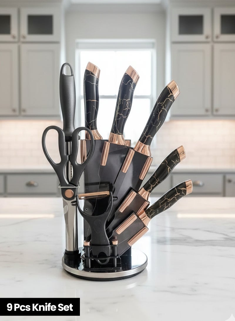 الموجة التالية مجموعة سكاكين المطبخ - مجموعة سكاكين احترافية مكونة من 9 قطع مع كتلة أكريليك من الفولاذ المقاوم للصدأ عالي الكربون مع مبراة سكين - حادة للغاية - Image 2
