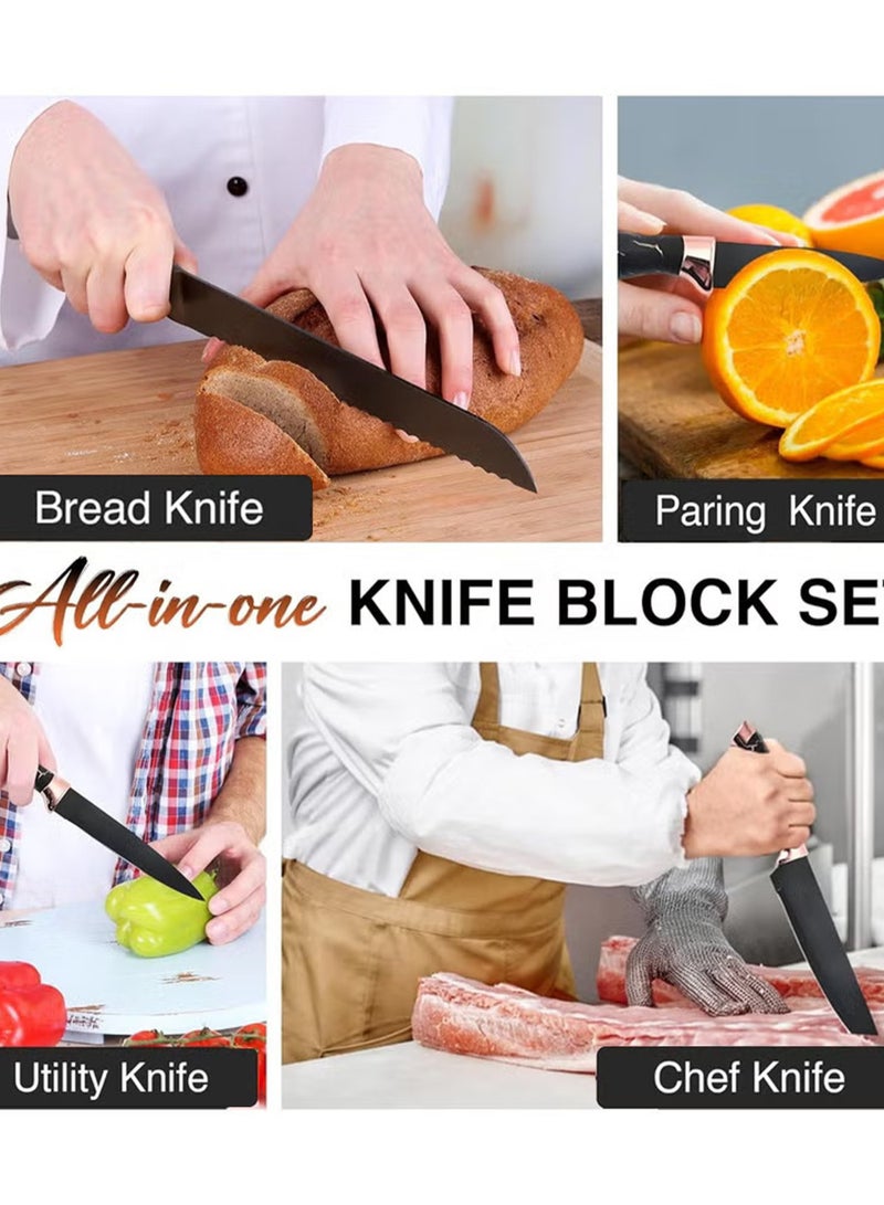 الموجة التالية مجموعة سكاكين المطبخ - مجموعة سكاكين احترافية مكونة من 9 قطع مع كتلة أكريليك من الفولاذ المقاوم للصدأ عالي الكربون مع مبراة سكين - حادة للغاية - Image 3