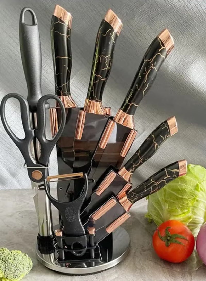 الموجة التالية مجموعة سكاكين المطبخ - مجموعة سكاكين احترافية مكونة من 9 قطع مع كتلة أكريليك من الفولاذ المقاوم للصدأ عالي الكربون مع مبراة سكين - حادة للغاية - Image 2