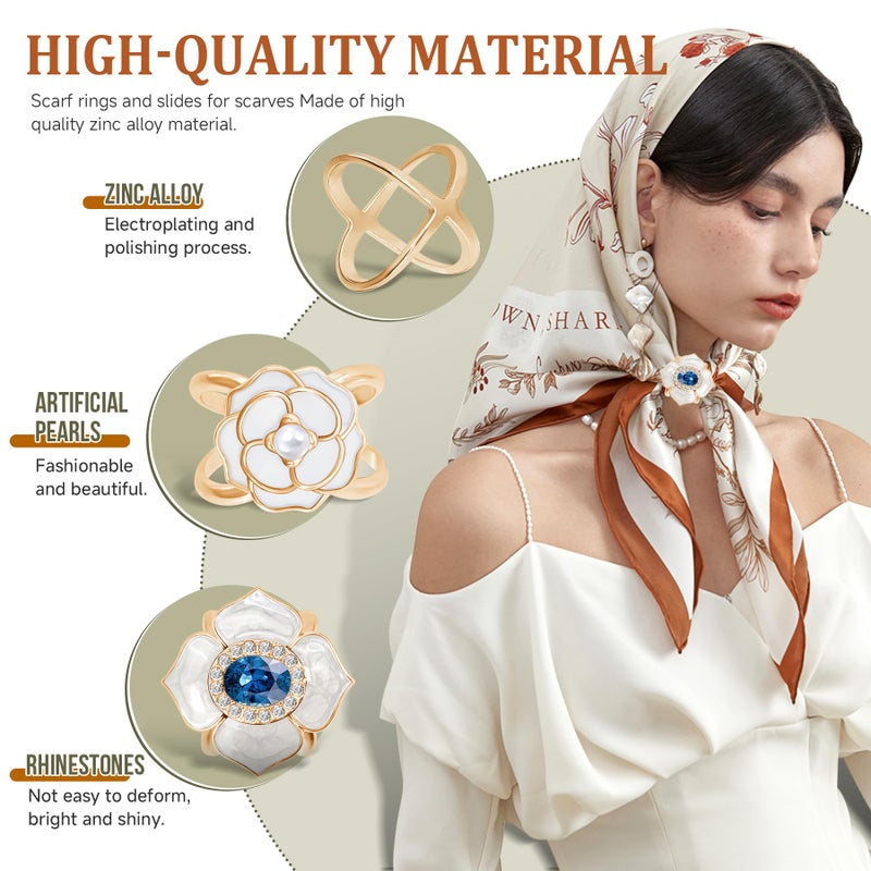 Philbinden 8 Sets Scarf Ring Elegant Horsebit Buckles Metal Clips for Women Scarves Pin Tshirt Ties Clip Perfect for Silk Scarves, Shawls, and Fashion Accessories - Image 3