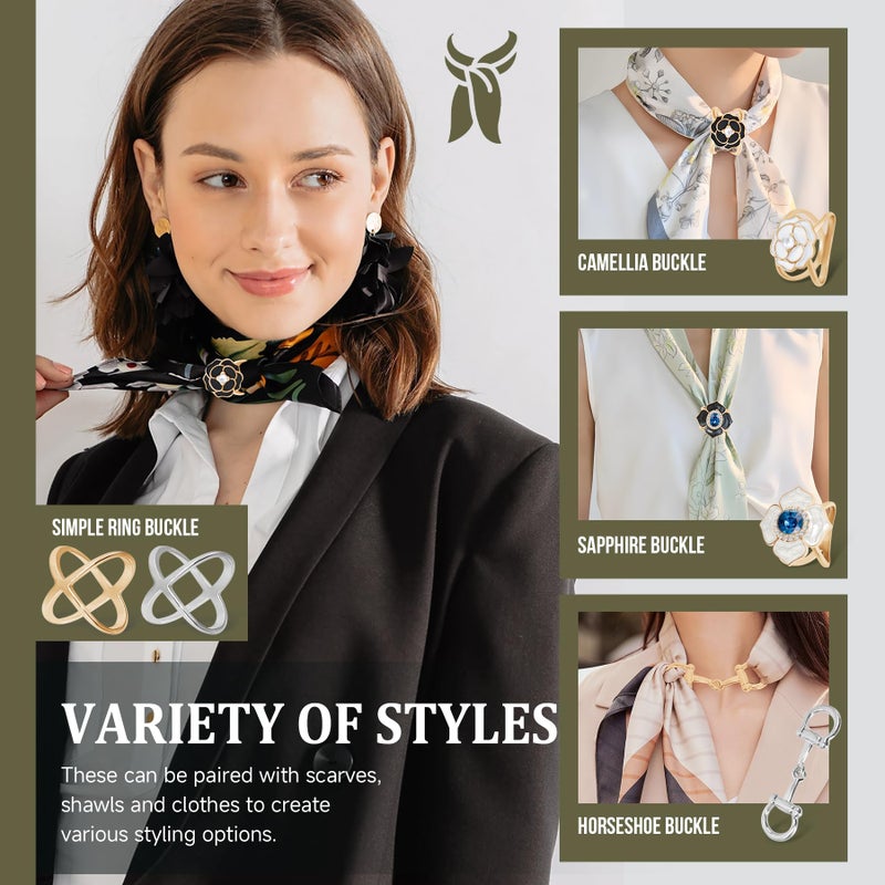 Philbinden 8 Sets Scarf Ring Elegant Horsebit Buckles Metal Clips for Women Scarves Pin Tshirt Ties Clip Perfect for Silk Scarves, Shawls, and Fashion Accessories - Image 4