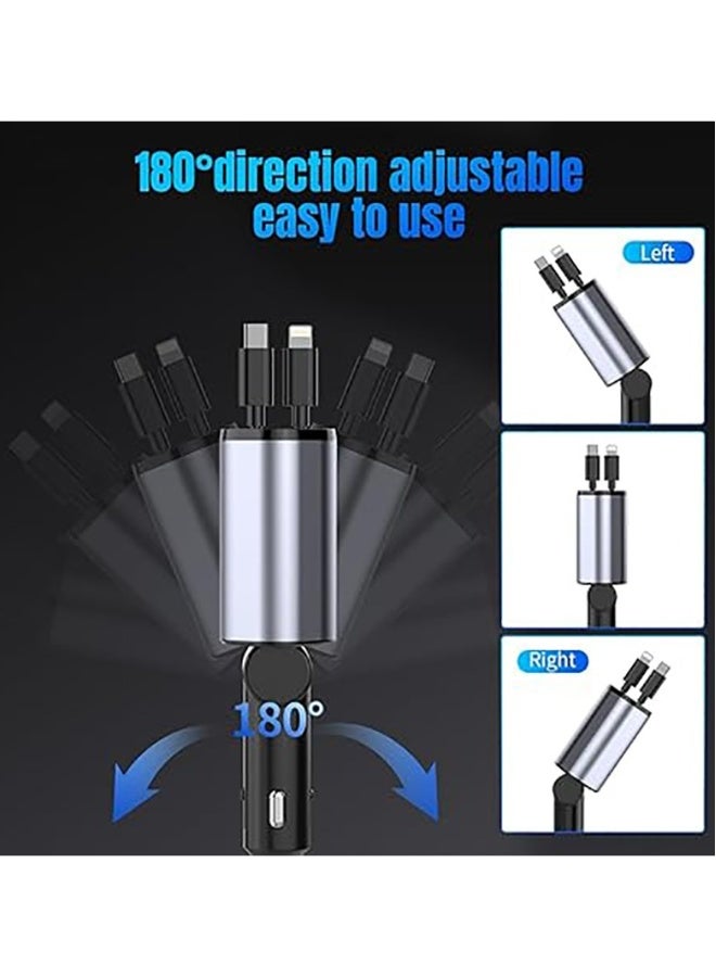 DUSALA Retractable Car Charger 120W, 4 in 1 Fast Charge Car Phone Charger, Retractable Cable (31.5 inch) and 2 USB Ports Car Charger Adapter Compatible with iPhone 16/15/14/13/12 Pro Max XR,iPad,Pixel - Image 5