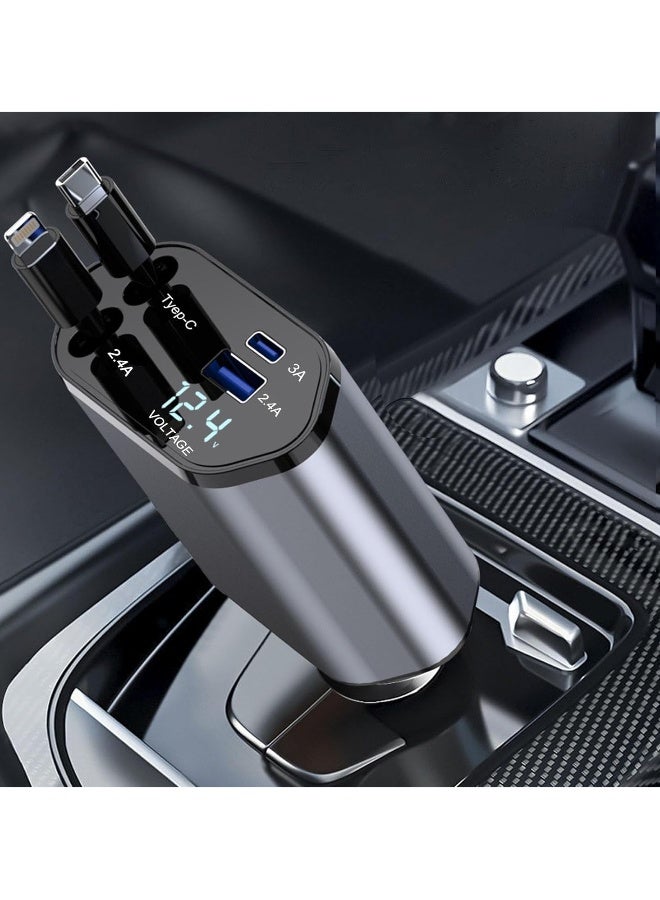 DUSALA Retractable Car Charger 120W, 4 in 1 Fast Charge Car Phone Charger, Retractable Cable (31.5 inch) and 2 USB Ports Car Charger Adapter Compatible with iPhone 16/15/14/13/12 Pro Max XR,iPad,Pixel - Image 1