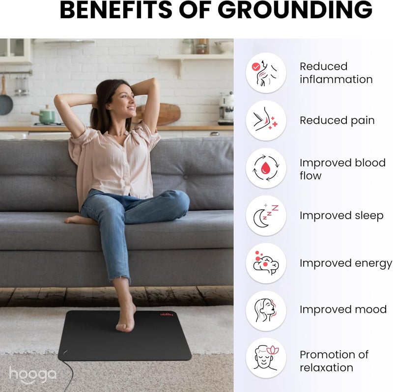 hooga Grounding Mat for Sleep, Energy & Pain Relief – 24" x 16" Conductive Carbon Pad with 15ft Grounding Cord – Indoor Earth Connection for Inflammation & Recovery - Image 2