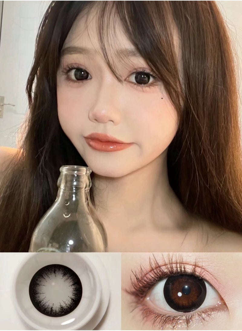 Unibling Baby Doll Black Yearly Colored Prescription Contact Lenses, Unisex Cosmetic Contact Lenses, Enlargement Collection, Black, With Case  - Image 1