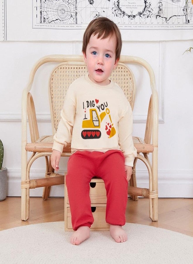 BeQeuewll Baby Boy Valentines Day Outfit Love Clothes Long Sleeve Truck Letter Sweatshirt Jogger Pants Outfits Winter Spring (Truck Dig Apricot, 2-3T) - Image 2