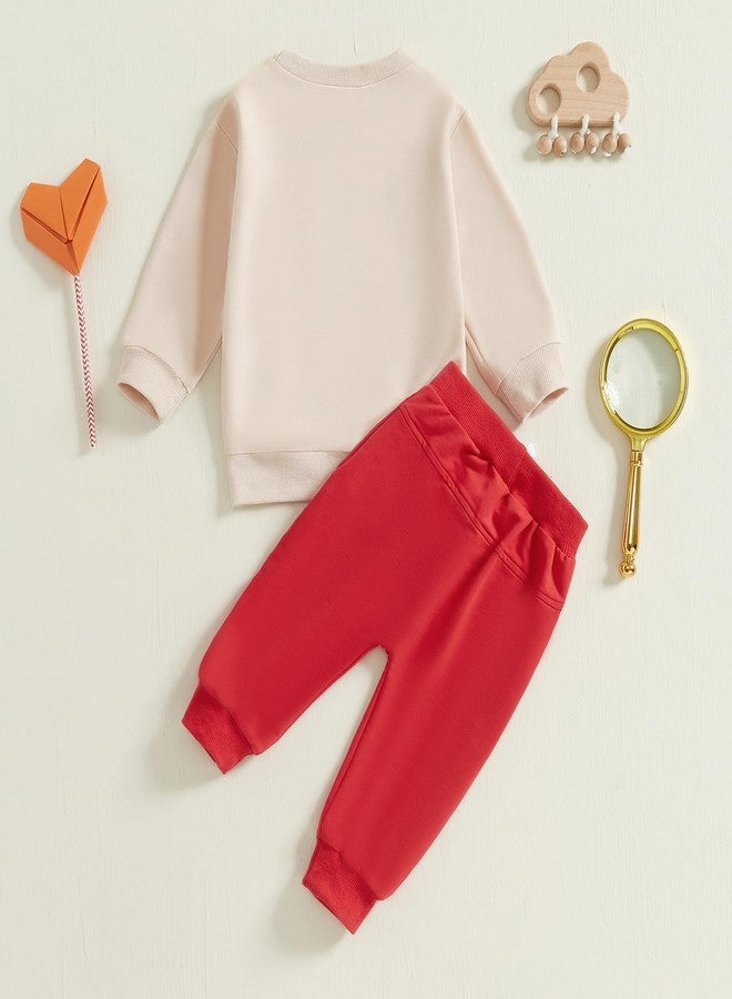 BeQeuewll Baby Boy Valentines Day Outfit Love Clothes Long Sleeve Truck Letter Sweatshirt Jogger Pants Outfits Winter Spring (Truck Dig Apricot, 2-3T) - Image 3