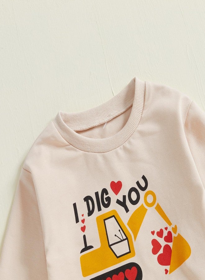 BeQeuewll Baby Boy Valentines Day Outfit Love Clothes Long Sleeve Truck Letter Sweatshirt Jogger Pants Outfits Winter Spring (Truck Dig Apricot, 2-3T) - Image 4