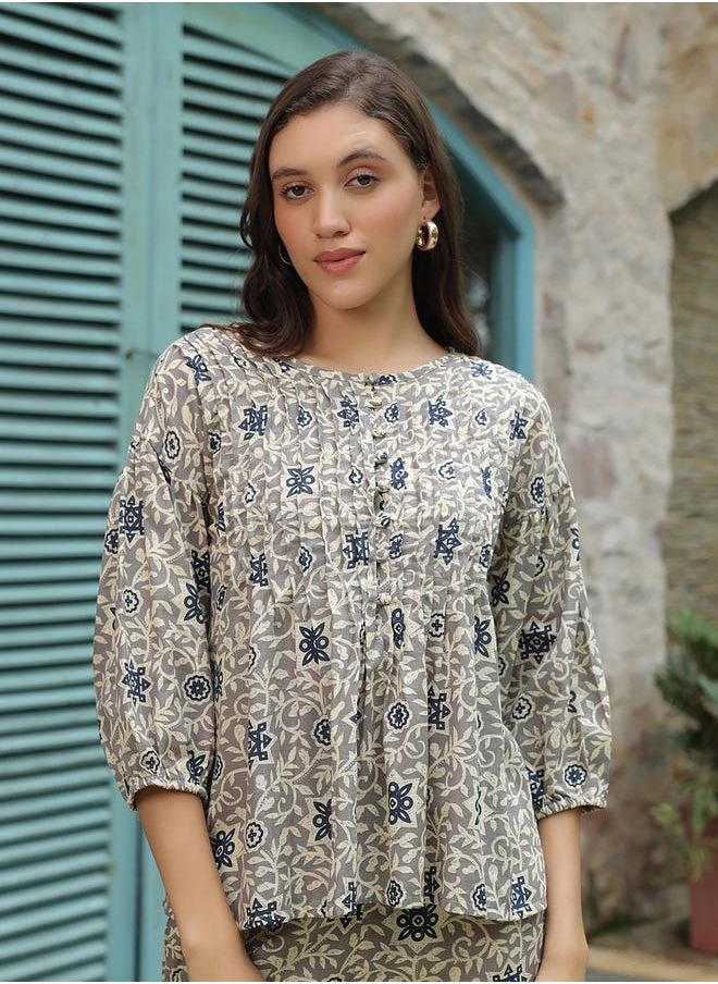 sanskrutihomes All-Over Print Balloon Sleeve Top and Trousers Co-Ords by Styli  - Image 5