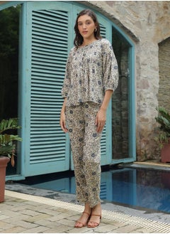 sanskrutihomes All-Over Print Balloon Sleeve Top and Trousers Co-Ords by Styli  - Image 1