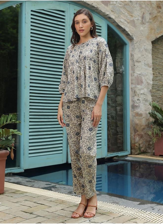 sanskrutihomes All-Over Print Balloon Sleeve Top and Trousers Co-Ords by Styli  - Image 1