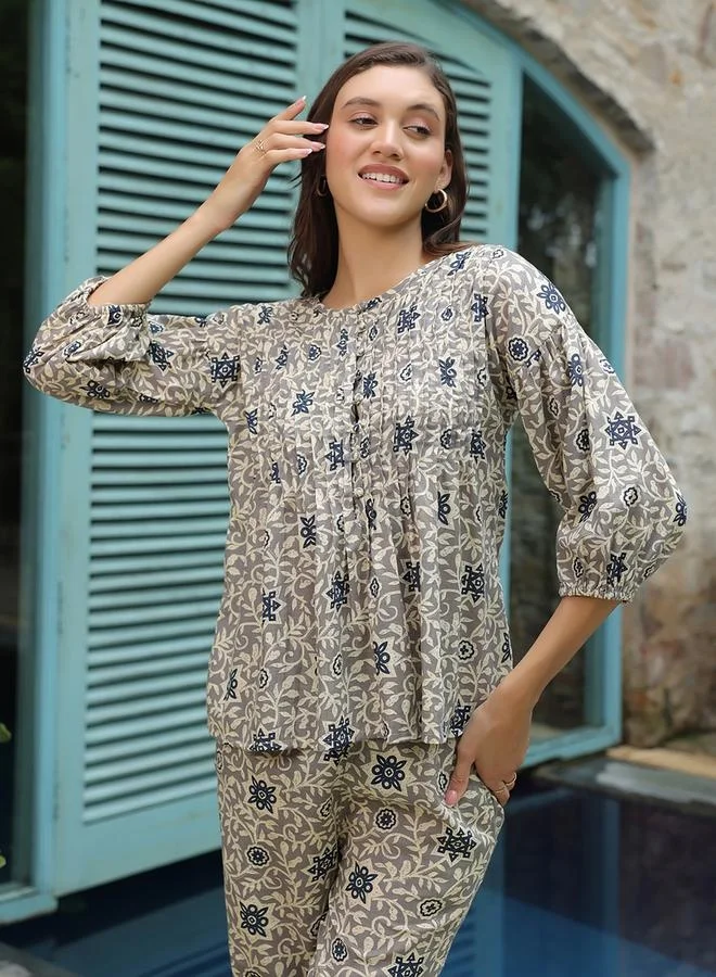 sanskrutihomes sanskrutihomes All-Over Print Balloon Sleeve Top and Trousers Co-Ords